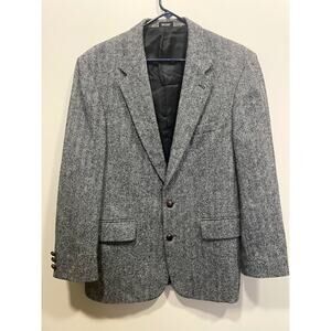 VINTAGE Tweed Sport Coat Mens 40R Brown Gray Herringbone Wool Lambs Wool Blend
